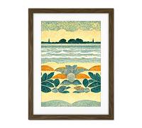 Doppelganger33 LTD Seaweed Sunshine And Seashells Beach Scene Seascape Artwork Framed Wall Art Print 18X24 inch