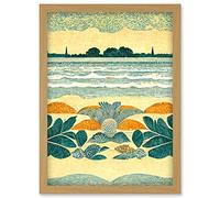 Doppelganger33 LTD Seaweed Sunshine And Seashells Beach Scene Seascape Artwork Framed Wall Art Print A4
