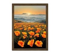 Doppelganger33 LTD Shoreline California Poppies At Sunrise Painting Artwork Framed Wall Art Print 18X24 Inch