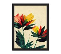 Doppelganger33 LTD Simple Abstract Floral Painting Red Yellow Green Artwork Framed Wall Art Print 18X24 Inch