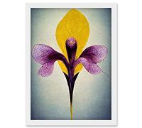 Doppelganger33 LTD Simple Elegant Single Orchid Purple Yellow Artwork Framed Wall Art Print A4