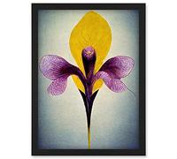 Doppelganger33 LTD Simple Elegant Single Orchid Purple Yellow Artwork Framed Wall Art Print A4