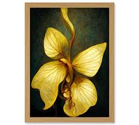 Doppelganger33 LTD Single Detailed Golden Yellow Orchid Flower Artwork Framed A3 Wall Art Print
