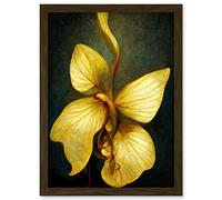 Doppelganger33 LTD Single Detailed Golden Yellow Orchid Flower Artwork Framed A3 Wall Art Print