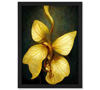 Doppelganger33 LTD Single Detailed Golden Yellow Orchid Flower Artwork Framed Wall Art Print A4