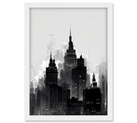 Doppelganger33 LTD Skyscraper Cityscape Charcoal Illustration Black White Artwork Framed A3 Wall Art Print