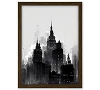 Doppelganger33 LTD Skyscraper Cityscape Charcoal Illustration Black White Artwork Framed A3 Wall Art Print