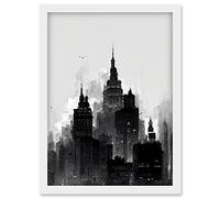 Doppelganger33 LTD Skyscraper Cityscape Charcoal Illustration Black White Artwork Framed Wall Art Print A4