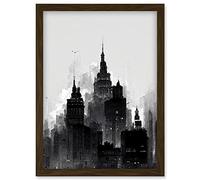 Doppelganger33 LTD Skyscraper Cityscape Charcoal Illustration Black White Artwork Framed Wall Art Print A4