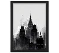 Doppelganger33 LTD Skyscraper Cityscape Charcoal Illustration Black White Artwork Framed Wall Art Print A4