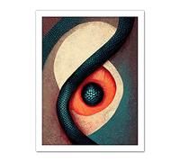 Doppelganger33 LTD Snake Eyes Abstract Scales Teal Red Artwork Framed Wall Art Print 18X24 Inch