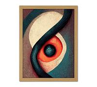 Doppelganger33 LTD Snake Eyes Abstract Scales Teal Red Artwork Framed Wall Art Print 18X24 Inch
