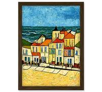 Doppelganger33 LTD Spain Costa Brava Seaside Van Gogh Style Modern Artwork Framed Wall Art Print A4