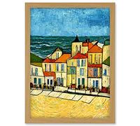 Doppelganger33 LTD Spain Costa Brava Seaside Van Gogh Style Modern Artwork Framed Wall Art Print A4
