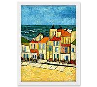 Doppelganger33 LTD Spain Costa Brava Seaside Van Gogh Style Modern Artwork Framed Wall Art Print A4