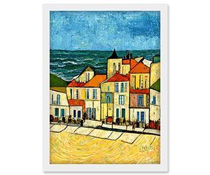 Doppelganger33 LTD Spain Costa Brava Seaside Van Gogh Style Modern Artwork Framed Wall Art Print A4
