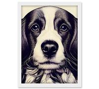 Doppelganger33 LTD Springer Spaniel Puppy Dog Portrait Drawing Artwork Framed A3 Wall Art Print