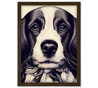 Doppelganger33 LTD Springer Spaniel Puppy Dog Portrait Drawing Artwork Framed A3 Wall Art Print