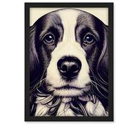 Doppelganger33 LTD Springer Spaniel Puppy Dog Portrait Drawing Artwork Framed A3 Wall Art Print