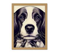 Doppelganger33 LTD Springer Spaniel Puppy Dog Portrait Drawing Artwork Framed Wall Art Print 18X24 Inch