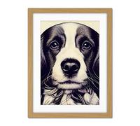 Doppelganger33 LTD Springer Spaniel Puppy Dog Portrait Drawing Artwork Framed Wall Art Print 18X24 Inch