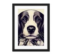 Doppelganger33 LTD Springer Spaniel Puppy Dog Portrait Drawing Artwork Framed Wall Art Print 18X24 Inch