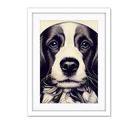 Doppelganger33 LTD Springer Spaniel Puppy Dog Portrait Drawing Artwork Framed Wall Art Print 18X24 Inch