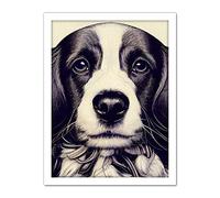 Doppelganger33 LTD Springer Spaniel Puppy Dog Portrait Drawing Artwork Framed Wall Art Print 18X24 Inch