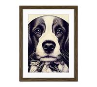 Doppelganger33 LTD Springer Spaniel Puppy Dog Portrait Drawing Artwork Framed Wall Art Print 18X24 Inch