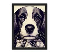 Doppelganger33 LTD Springer Spaniel Puppy Dog Portrait Drawing Artwork Framed Wall Art Print 18X24 Inch