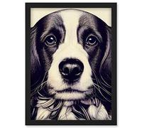 Doppelganger33 LTD Springer Spaniel Puppy Dog Portrait Drawing Artwork Framed Wall Art Print A4