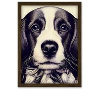 Doppelganger33 LTD Springer Spaniel Puppy Dog Portrait Drawing Artwork Framed Wall Art Print A4