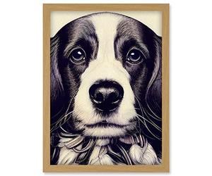 Doppelganger33 LTD Springer Spaniel Puppy Dog Portrait Drawing Artwork Framed Wall Art Print A4