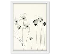 Doppelganger33 LTD Stylish Flower Illustration Line Drawing With Black Ink Artwork Framed A3 Wall Art Print