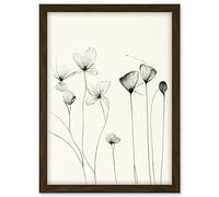 Doppelganger33 LTD Stylish Flower Illustration Line Drawing With Black Ink Artwork Framed A3 Wall Art Print