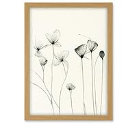 Doppelganger33 LTD Stylish Flower Illustration Line Drawing With Black Ink Artwork Framed A3 Wall Art Print