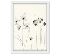 Doppelganger33 LTD Stylish Flower Illustration Line Drawing With Black Ink Artwork Framed Wall Art Print A4