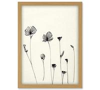 Doppelganger33 LTD Stylish Minimalist Flower Illustration Line Drawing With Black Ink Artwork Framed Wall Art Print A4