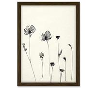 Doppelganger33 LTD Stylish Minimalist Flower Illustration Line Drawing With Black Ink Artwork Framed A3 Wall Art Print