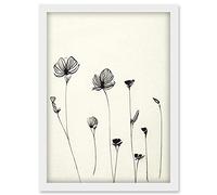 Doppelganger33 LTD Stylish Minimalist Flower Illustration Line Drawing With Black Ink Artwork Framed Wall Art Print A4
