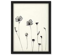 Doppelganger33 LTD Stylish Minimalist Flower Illustration Line Drawing With Black Ink Artwork Framed Wall Art Print A4