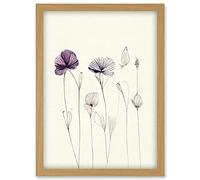 Doppelganger33 LTD Stylish Minimalist Flower Illustration Line Drawing With Purple Ink Artwork Framed Wall Art Print A4