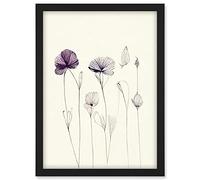 Doppelganger33 LTD Stylish Minimalist Flower Illustration Line Drawing With Purple Ink Artwork Framed A3 Wall Art Print