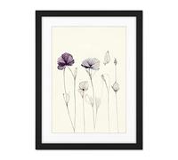 Doppelganger33 LTD Stylish Minimalist Flower Illustration Line Drawing With Purple Ink Artwork Framed Wall Art Print 18X24 Inch