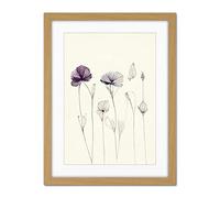 Doppelganger33 LTD Stylish Minimalist Flower Illustration Line Drawing with Purple Ink Artwork Framed Wall Art Print 18X24 inch