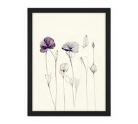 Doppelganger33 LTD Stylish Minimalist Flower Illustration Line Drawing with Purple Ink Artwork Framed Wall Art Print 18X24 inch