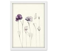 Doppelganger33 LTD Stylish Minimalist Flower Illustration Line Drawing With Purple Ink Artwork Framed Wall Art Print A4
