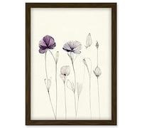 Doppelganger33 LTD Stylish Minimalist Flower Illustration Line Drawing With Purple Ink Artwork Framed Wall Art Print A4
