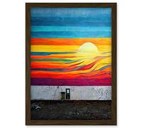 Doppelganger33 LTD Sunrise Mural Street Art Graffiti In Bright Vibrant Sunset Artwork Framed Wall Art Print A4