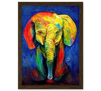 Doppelganger33 LTD Surreal Baby Elephant Colourful Abstract Bright Artwork Framed Wall Art Print A4